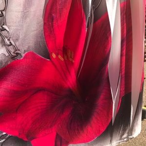 Floral top, red flower, chains, cover up, V neck